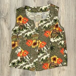 Vintage 90s Y2K White Stag Sleeveless Button Up Top Floral Hawaiian Size XL